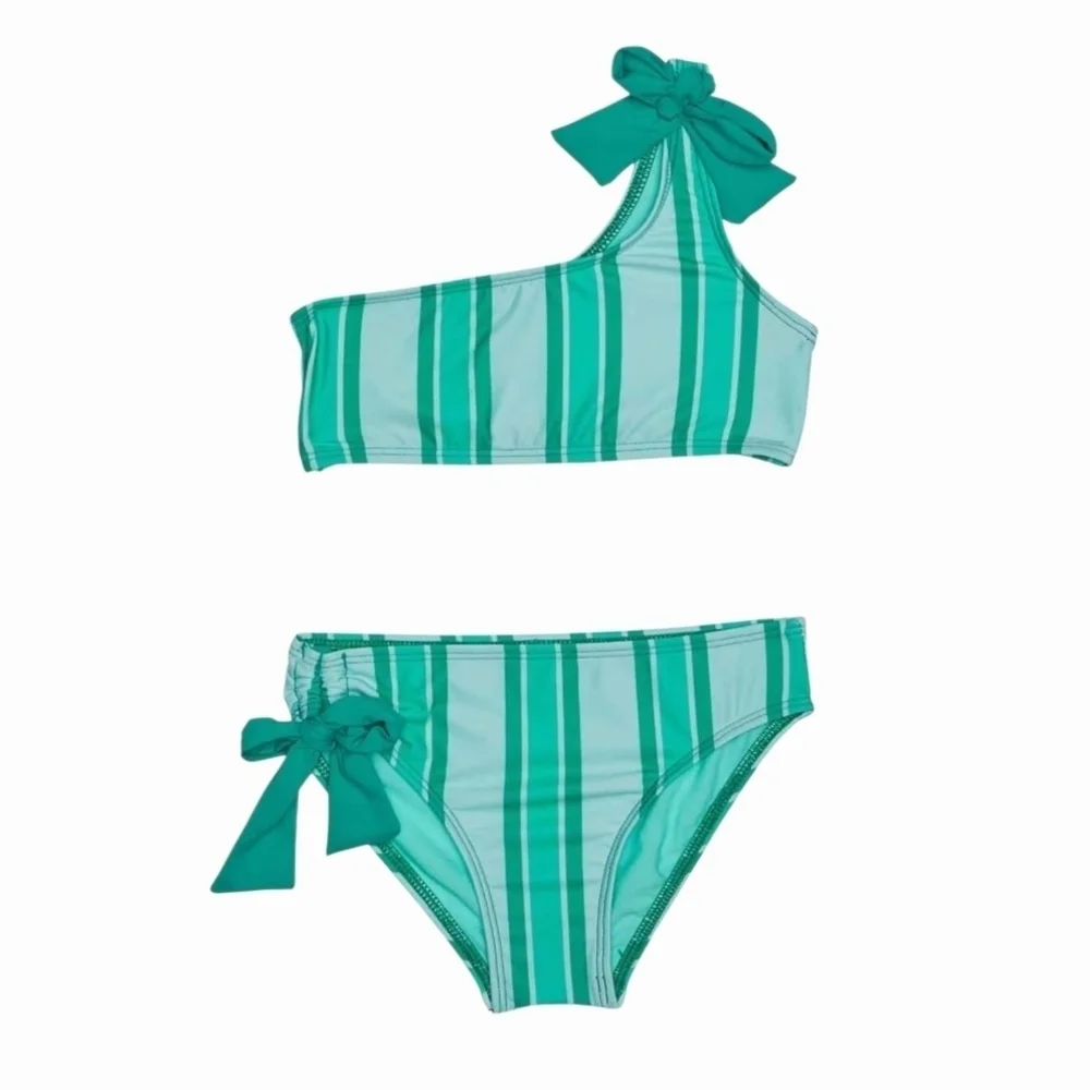 NWT beach lingo 2 Piece Bikini Set in Teal Stripes And Bows